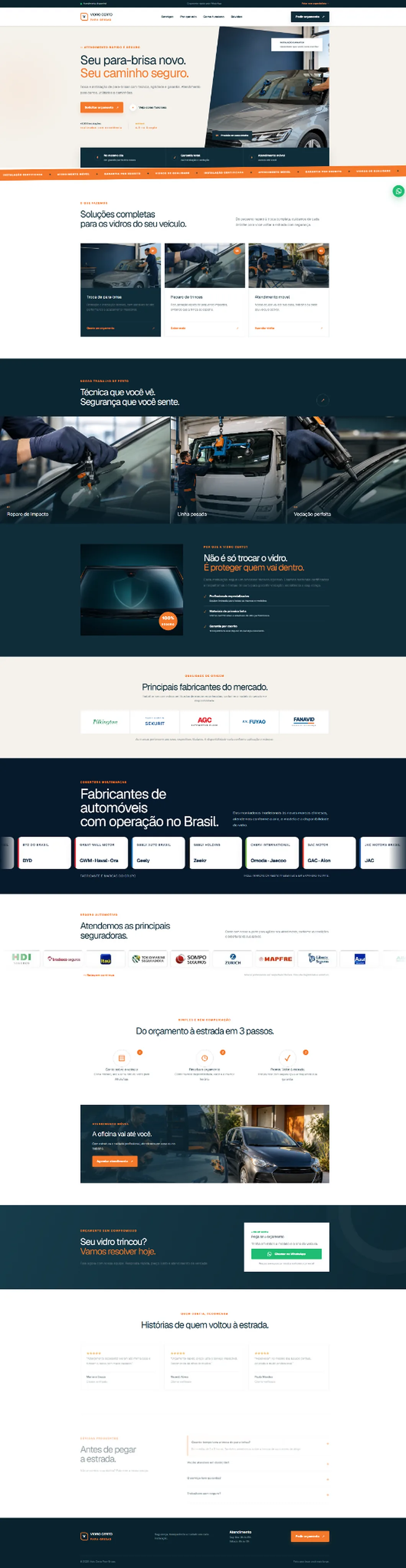 Modelo de site automotivo Vidro Certo para serviços de para-brisas